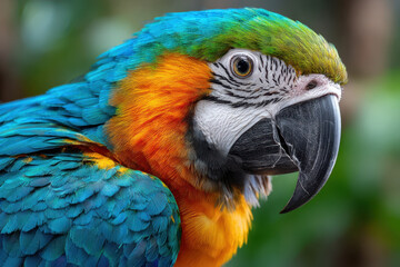 Close up of a blue and gold macaw parrot