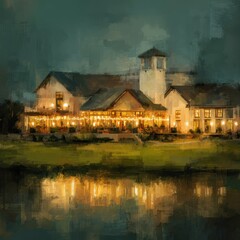 Building with Lights Reflecting in Water