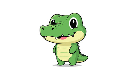 Fototapeta premium Cute cartoon alligator smiling with its mouth open on a white background.