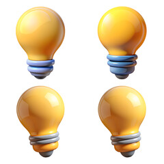 Collection of yellow light bulbs isolated on white background isolated on transparent background