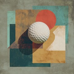 Golf ball and geometric shapes on textured background