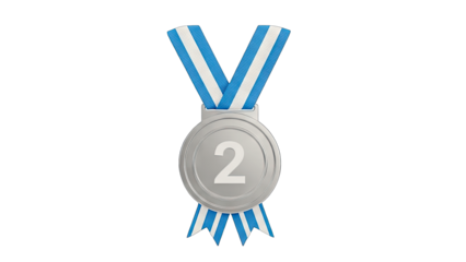 Silver Medal with Number 2 on White Background