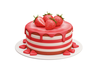 Delicious strawberry cake with white and pink frosting and fresh berries