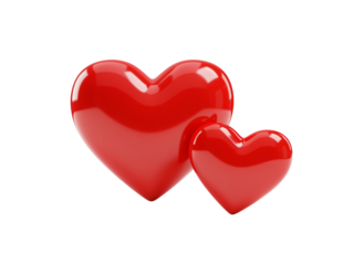Two shiny red hearts on black background symbolizing love