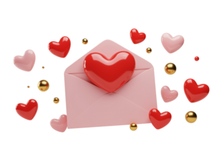 Valentine s day card with heart on envelope and hearts around