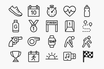 Icon set of fitness and running elements for sport enthusiasts