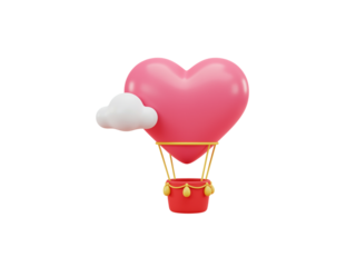 Pink heart shaped hot air balloon flying with cloud