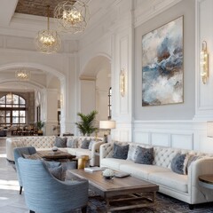 Hotel Lobby Seating Area with Furniture and Artwork