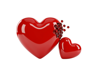 Two shiny red hearts with berries on a black background