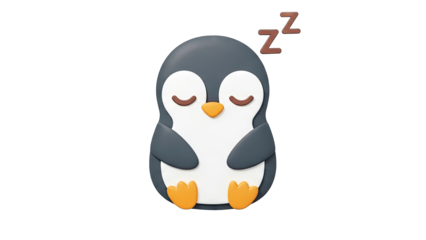 Sleeping Penguin with Zzz Symbols on White Background