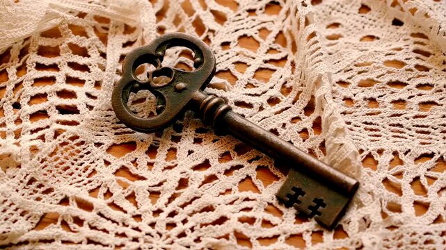 Antique Skeleton Key on Lace Doily