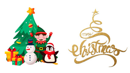 Merry Christmas Decorative Typography and Holiday Text Vector Collection, Merry Christmas Decorative Typography Text Collection, Festive Merry Christmas Lettering Designs Vector Set
