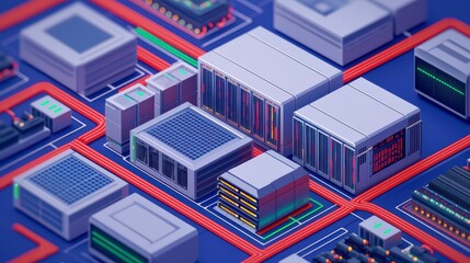 A vibrant, futuristic digital circuit board featuring interconnected components and glowing pathways, representing advanced technology and innovation.
