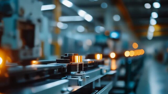 High-Tech Manufacturing Process in Modern Factory with Conveyor Belt and Industrial Equipment