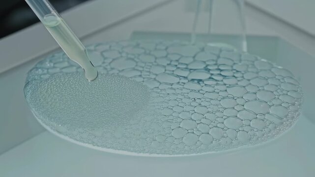 Pipette Dispensing Clear Buffer Over Bubbles