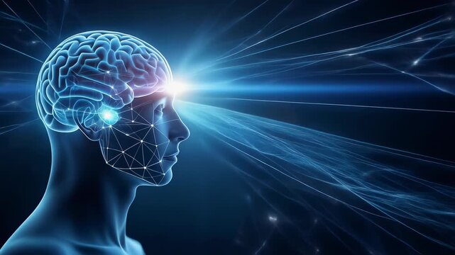 Innovative digital art of a human brain with glowing light concept for creativity and intelligence
