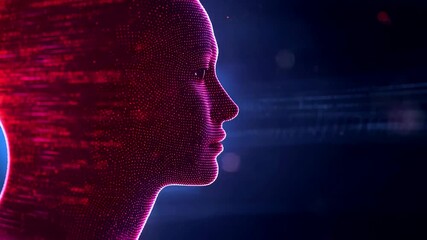 Glowing digital human profile with flowing red data textures in dark space showing artificial intelligence perception neural processing and modern technology - Powered by Adobe