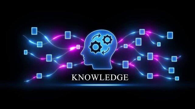 Futuristic Knowledge Concept with Glowing Brain and Gears Abstract Background glowing brain with gears