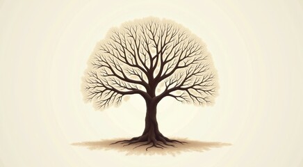 Tree with no leaves on it in the middle of a white background genealogy tree concept