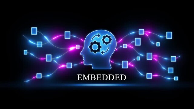 Futuristic Digital Brain with Embedded Technology Concept Animation Glowing Blue and Purple Neural Networks