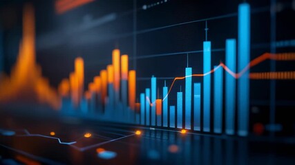 High-quality abstract data visualization with glowing bar graphs and dark background for finance concepts - Powered by Adobe