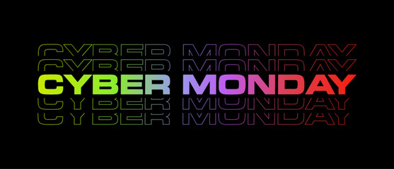 Cyber Monday Sale Banner – Bold Neon Gradient Typography on Black Background – Creative Web Banner Vector Design for Cyber Monday Advertising, Online Shopping Deals, and Digital Marketing Campaigns