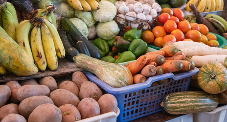 Fresh Fruits and Vegetables at the Local Market of Mindelo, S&atilde;o Vicente Island