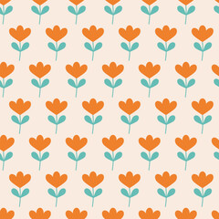Cute spring vector pattern with orange flowers