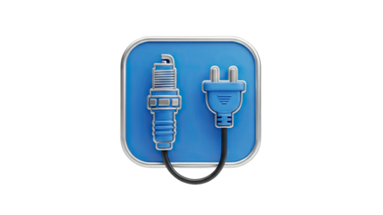 Spark Plug and Plug Icon on Blue Background