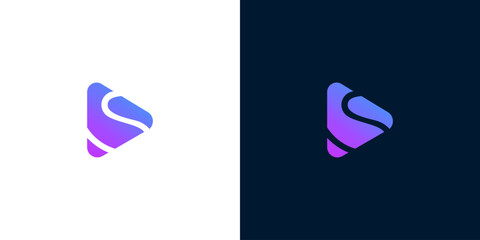 Abstract play button icon with smooth purple gradient, suggesting media, digital, and motion
