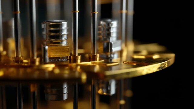 Close-up of a sophisticated quantum computing device showcasing intricate golden components