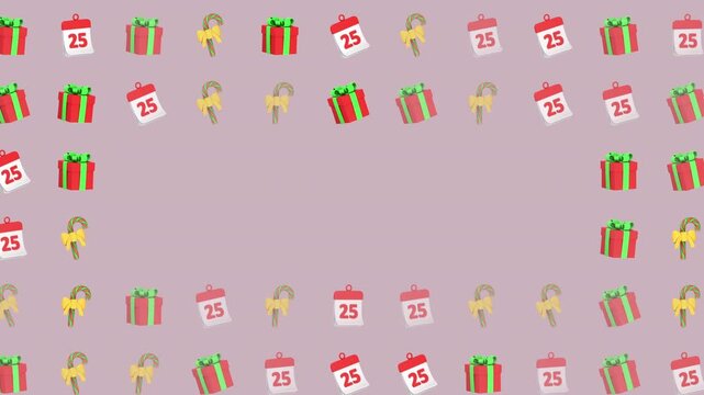 Festive Christmas Pattern Background with Gifts and Calendars.