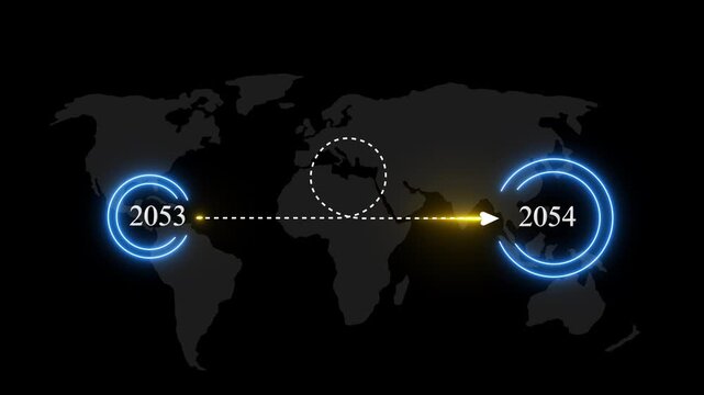 Futuristic Map Animation with Glowing Path and Year 2053 Highlighted animated globe digital map