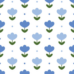 Seamless Blue Floral Pattern with Dotted Accents