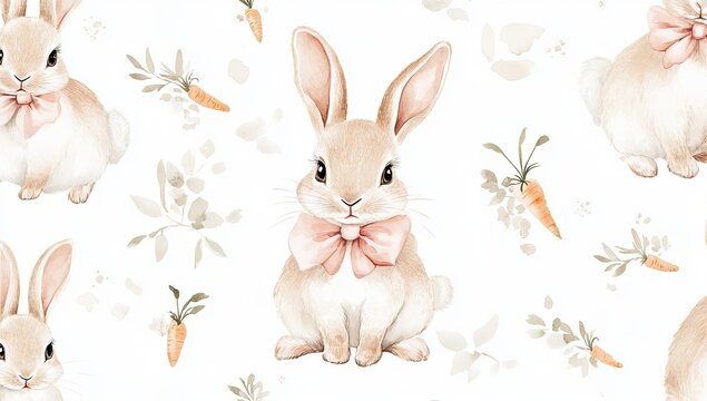 Adorable watercolor bunnies and carrots seamless pattern bunny rabbit