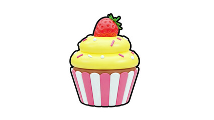 Strawberry Cupcake Isolated on White Background