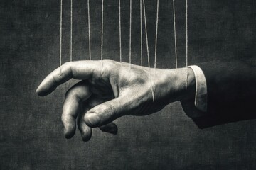 Hands with Controlling Strings, Manipulation Concept in Black and White