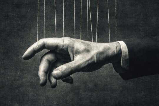 Hands with Controlling Strings, Manipulation Concept in Black and White