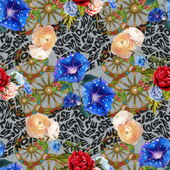 Blue and pink rose pattern with background 