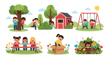 Children playing outdoors in a park setting