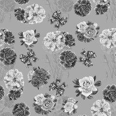 Rose pattern with hair clip and background black and white