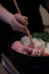Japanese black beef sukiyaki 