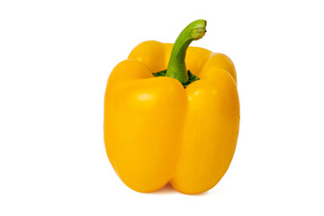 Photo of fresh bell peppers taken with a high-resolution camera using the focus-stacking technique on a white background.