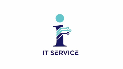 Modern IT service logo with circuit board elements on letter I.
