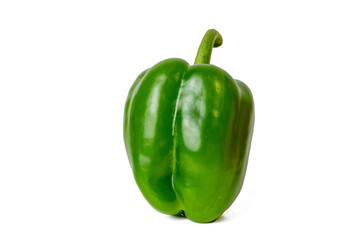 Photo of fresh bell peppers taken with a high-resolution camera using the focus-stacking technique on a white background.