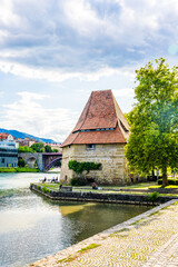 Vodni Stolp, historic water tower on the Drava riverside in Maribor, Slovenia, iconic medieval defensive structure and architectural landmark, today exhibition space.