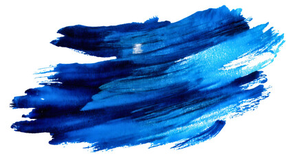 Fototapeta premium Abstract blue watercolor brush stroke texture isolated on white background, a creative paint smear design element, a hand-painted artistic splash, a jagged ink blot.