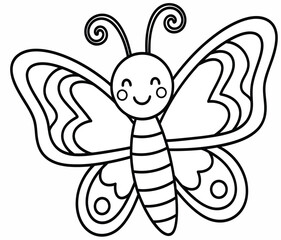 Smiling cartoon butterfly with heart shaped wings