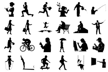 Silhouette montage of individuals in diverse everyday and recreational activities