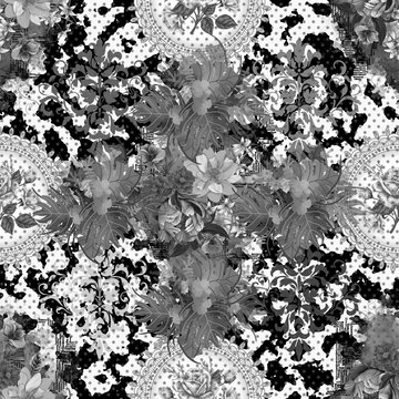 Rose pattern with love and colors BLAK AND WHITE